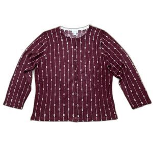 Garnet Hill Sweater Womens Large Signature Eco Merino Wool Cardigan Maroon